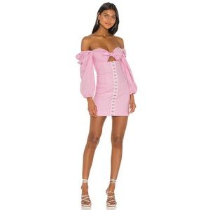 Revolve Majorelle Pink Puff Sleeve Off Shoulder Bodycon Mini Dress L